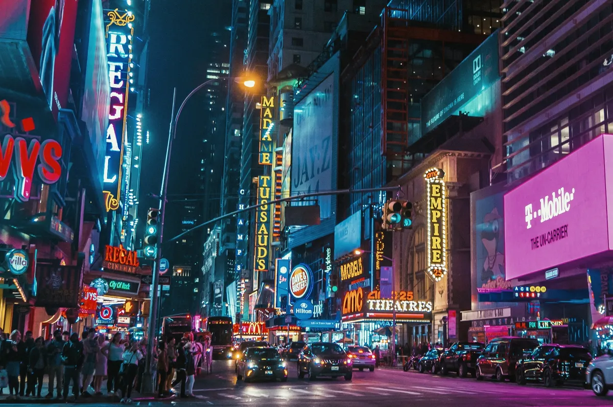 City night with brnded billboards on display