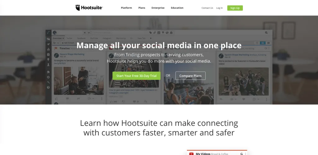Screenshot of Hootsuite's homepage