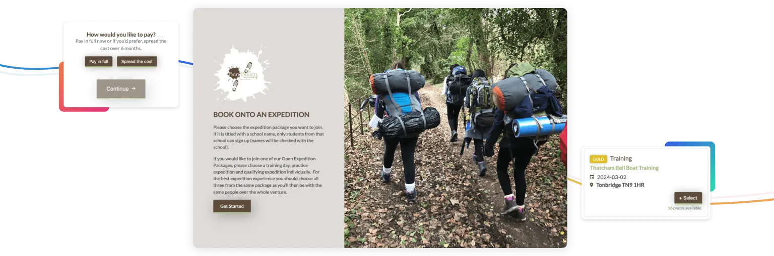 Screenshots showing sections of Ben Bullen Adventures website