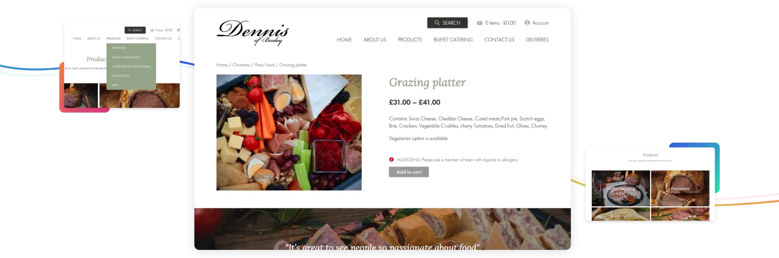 Screenshots showing sections of Dennis of Bexley website