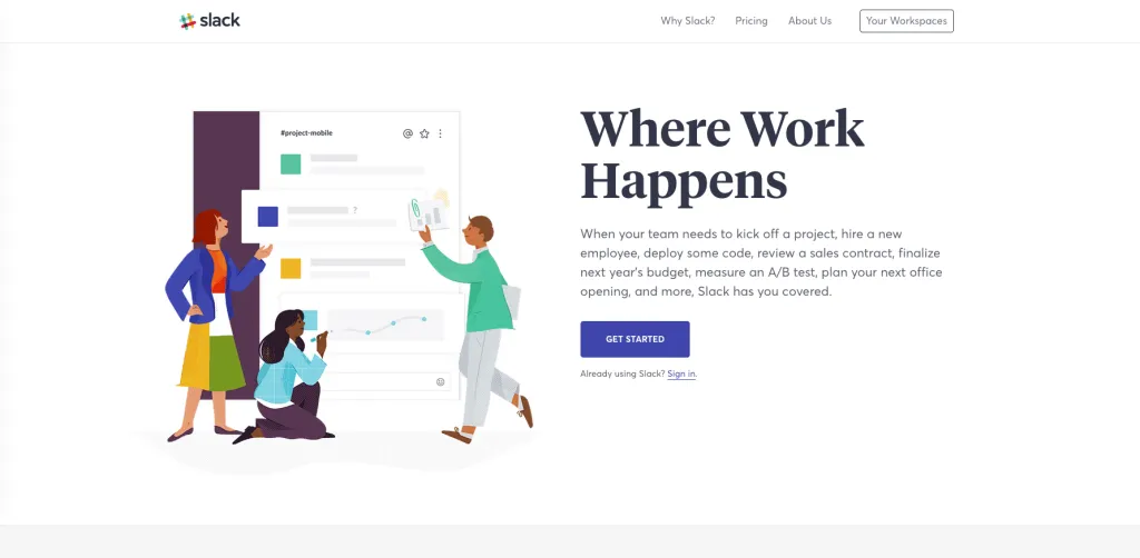 Screenshot of Slack's homepage