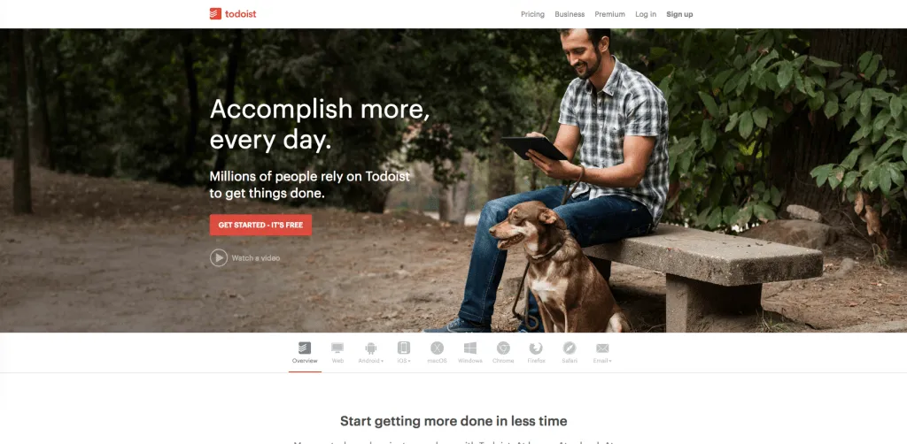 Screenshot of Todoist's homepage
